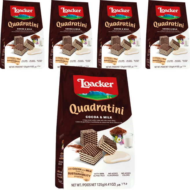 Loacker 萊佳哈斯 萊佳 Quadratini 巧克力牛奶威化餅, 5個, 125g