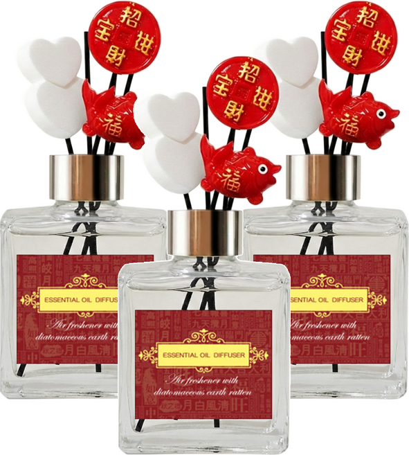 QiMart 迎春納福香氛珪藻擴香瓶 480g, 水麝香, 200ml, 3件