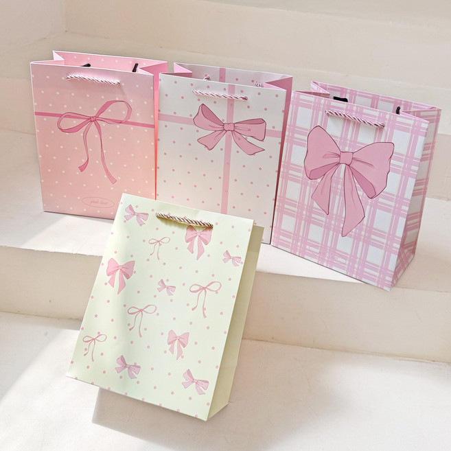 리드홈 예쁜 핑크리본 생일 선물 답례품 종이 쇼핑백 4종 세트, 4종 혼합, 1세트