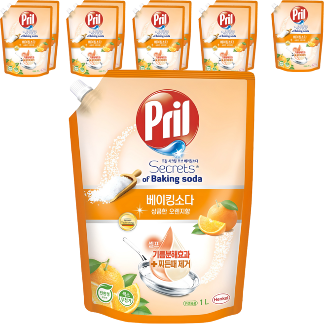 프릴 시크릿오브 베이킹소다 주방세제 상큼한 오렌지향, 1L, 10개