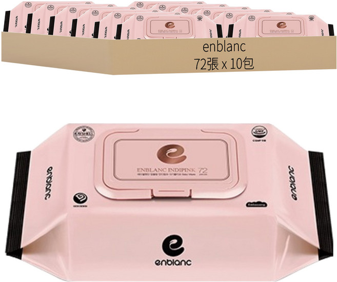 enblanc 輕柔木槿花 純水濕紙巾 掀蓋型, 63gsm, 72張, 10包