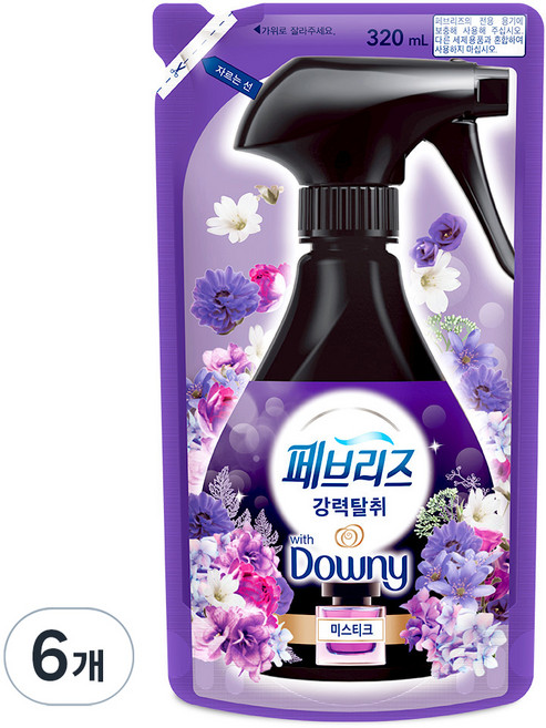 페브리즈 섬유탈취제 강력탈취 미스티크 리필, 320ml, 6개