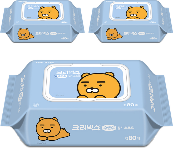 크리넥스 수앤수 카카오 라이언 물티슈 캡형, 3개, 1개입