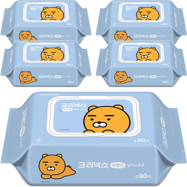 크리넥스 수앤수 카카오 라이언 물티슈 캡형, 5개
