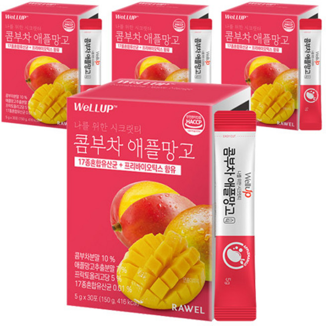 웰업 콤부차 애플망고 분말스틱, 5g, 30개입, 4개