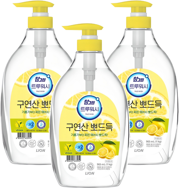 [비건라이프] 참그린 트루워시 구연산 뽀드득 주방세제 레몬향, 1kg, 3개