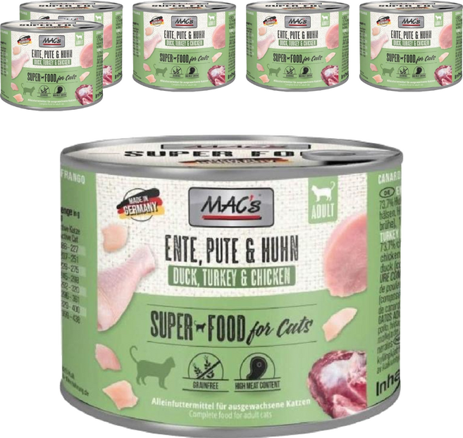 MAC's 馬克 成貓無穀主食罐, 鴨肉 + 火雞肉 + 雞肉, 200g, 6罐