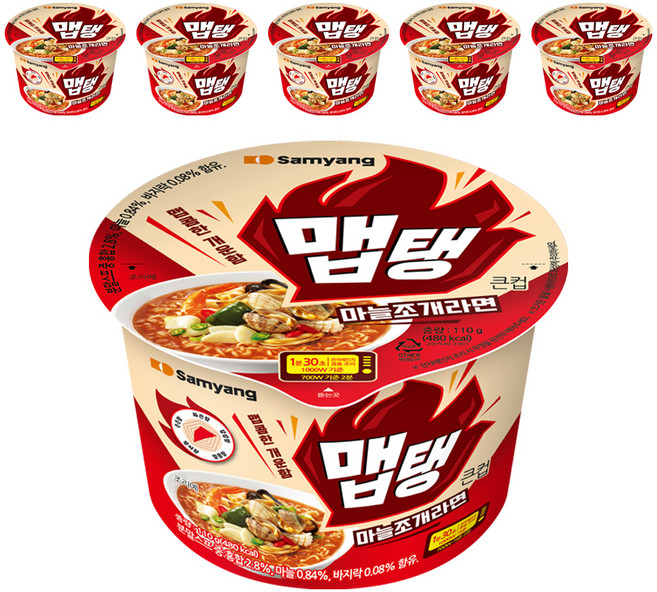 맵탱 마늘조개라면 큰컵 110g, 6개