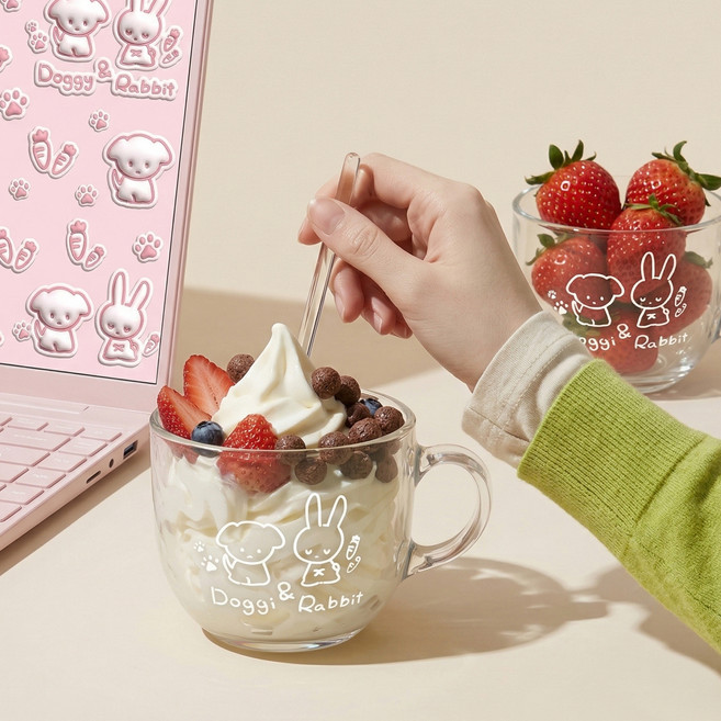 로얄보덴 캐릭터 유리 시리얼 빅머그 450ml x 2p 세트, 투명, 1세트