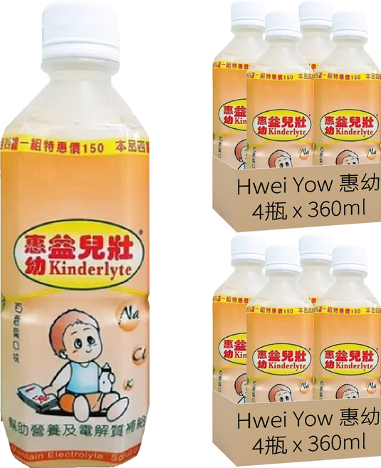 Hwei Yow 惠幼 Kinderlyte 益兒壯 電解質水 百香果口味 4瓶, 360ml, 8瓶