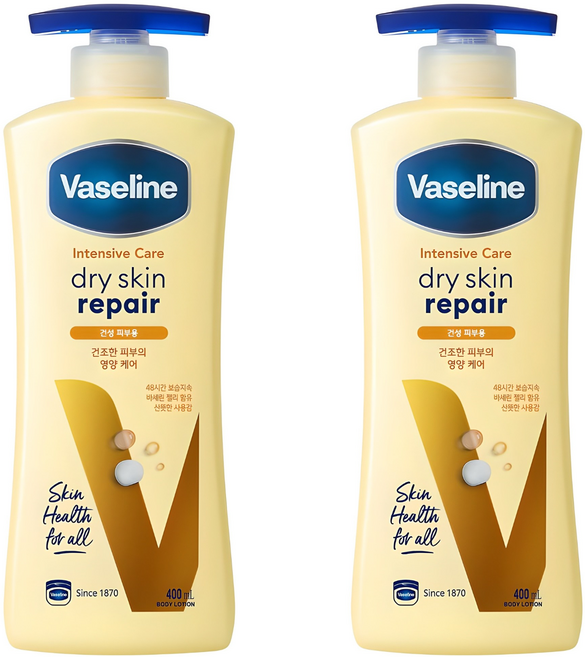 바세린 인텐시브 케어 드라이 스킨 리페어 바디로션, 400ml, 2개