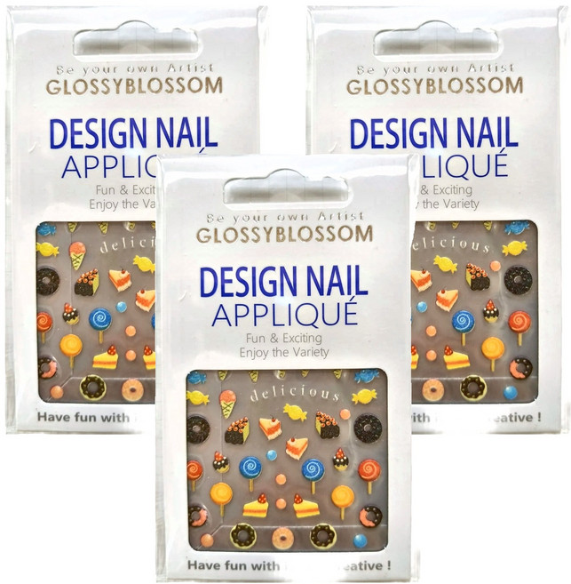 GLOSSYBLOSSOM 可愛美甲貼 Design Nail Applique, 蛋糕 + 甜甜圈, 3個