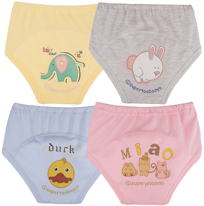 아가짱 유아용 동물친구 배변훈련팬티 4종 세트, B:(옐로우+그레이+보라+핑크, 1세트