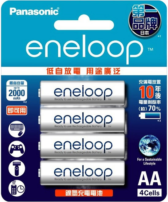 Panasonic eneloop 台灣公司貨 鎳氫充電電池3號 BK-3MCCE4BTW, 4顆, 1組
