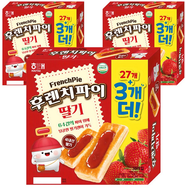해태제과 후렌치파이 딸기, 384g, 3개
