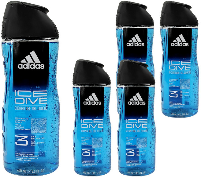 adidas 愛迪達 男性三合一潔顏洗髮沐浴露 超越沁涼, 400ml, 5瓶