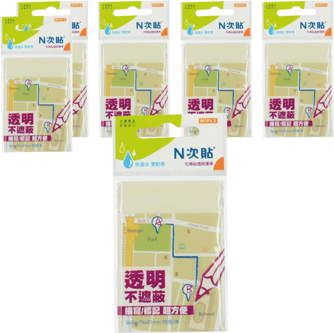 N次貼 螢光透明便條本 66540 白色 50張 - 可重複黏貼, 6包