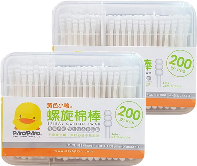 PiYOPiYO 黃色小鴨 抗菌螺旋棉棒, 200支, 2盒