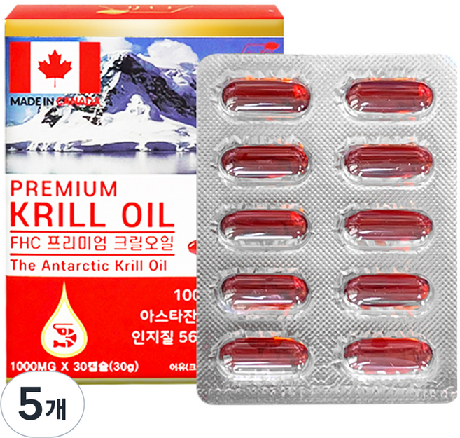 FHC 프리미엄 크릴오일 30g, 30정, 5개