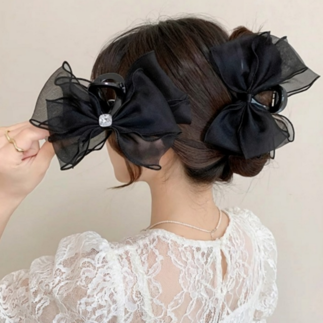 언니고무줄 올림머리 왕리본 집게핀 2p