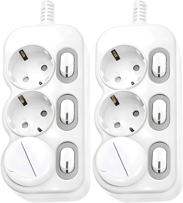 에코파워탭 개별 절전 멀티탭 3구 SMC-303Y + 안전커버, 2m, 혼합색상, 2개