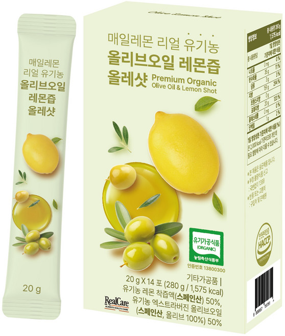 리얼케어 매일레몬 리얼 유기농 올리브오일 레몬즙 올레샷 14p, 280g, 1개