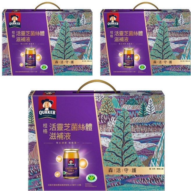 QUAKER 桂格 活靈芝菌絲體滋補液禮盒, 8瓶, 60ml, 3盒