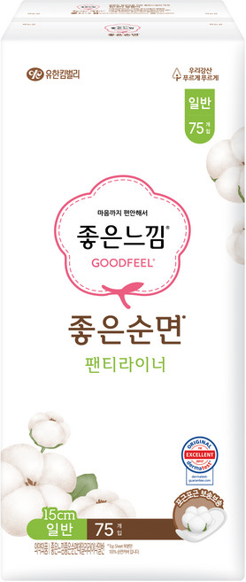 좋은느낌 좋은순면 데일리 팬티라이너, 일반, 75매입, 1개