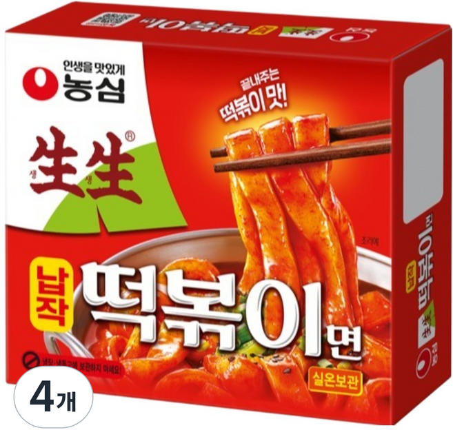 농심 생생 납작 떡볶이면, 258g, 4개