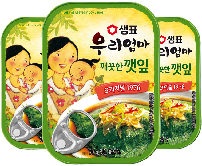 샘표 우리엄마 깨끗한깻잎, 70g, 3개