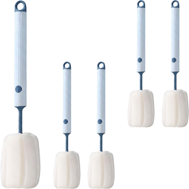 小麥購物 海綿杯刷 Y843 27.5 x 5.5cm 23g, 5個, 湖水藍