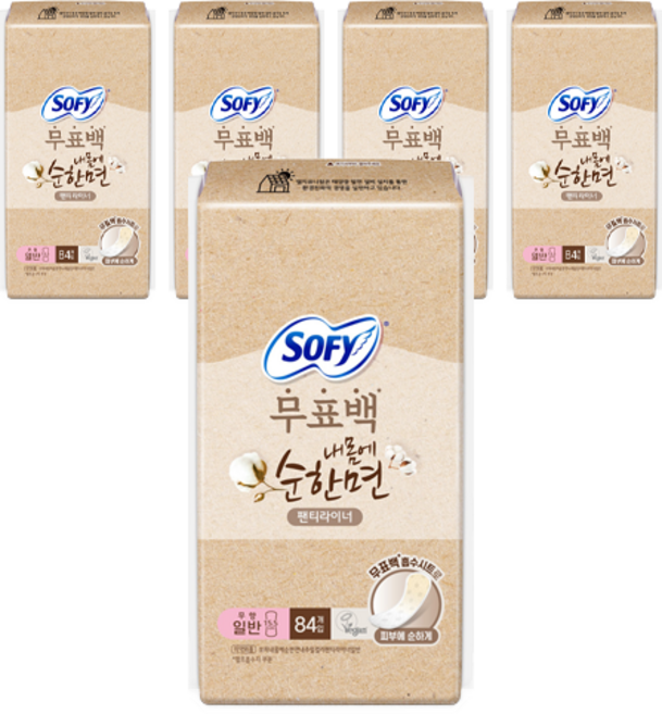 쏘피 무표백 내몸에 순한면 팬티라이너, 일반, 84개입, 5개