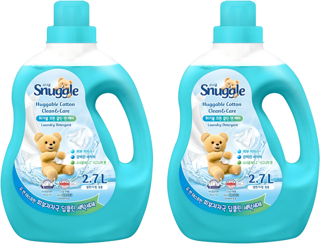 스너글 허거블 코튼 클린 앤 케어 액체 세탁세제 본품, 2.7L, 1개입, 2개