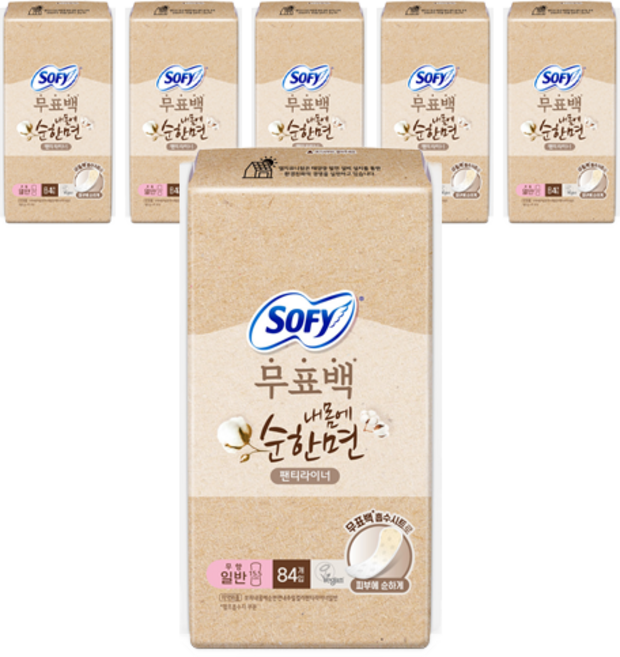 쏘피 무표백 내몸에 순한면 팬티라이너, 일반, 84개입, 6개