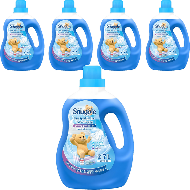 Snuggle 熊寶貝 藍色閃耀Plus室內晾衣洗衣精, 5瓶, 2.7L