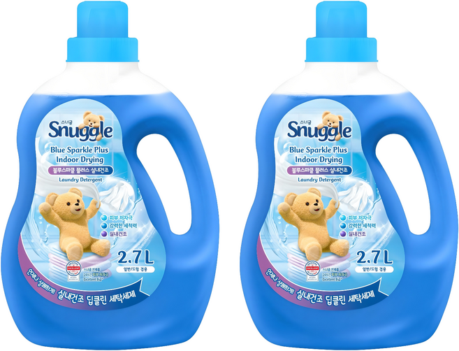 스너글 블루스파클 플러스 실내건조 액상세탁세제 본품, 2.7L, 2개