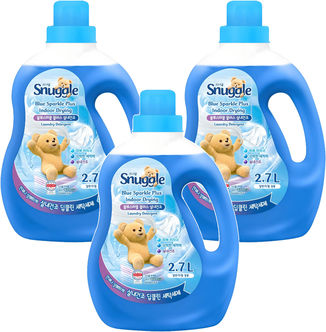 스너글 블루스파클 플러스 실내건조 액상세탁세제 본품, 2.7L, 3개