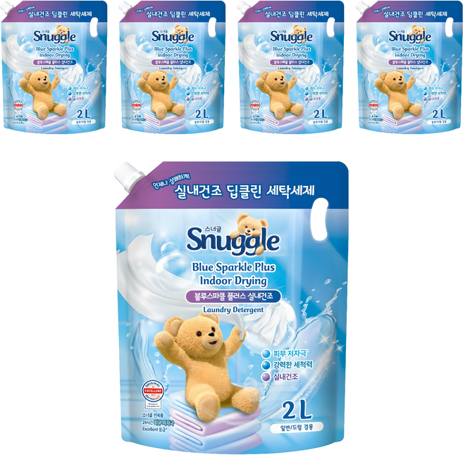 Snuggle 熊寶貝 Blue Sparkle Plus 室內晾乾液體洗衣精 補充包, 2L, 5個