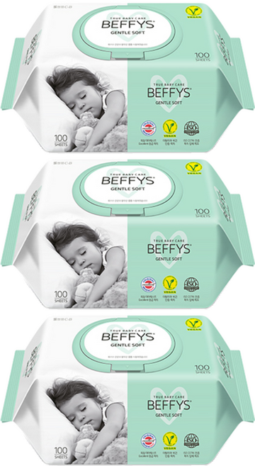 베피스 아동용 젠틀 소프트 물티슈 캡형, 60g, 100매, 3개