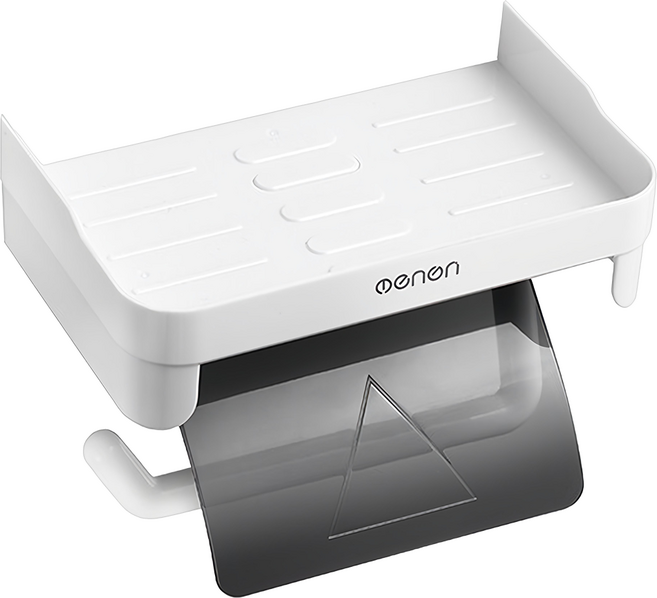 oenon 可置物捲筒衛生紙架/免打孔壁掛式面紙架, 白灰色, 1個