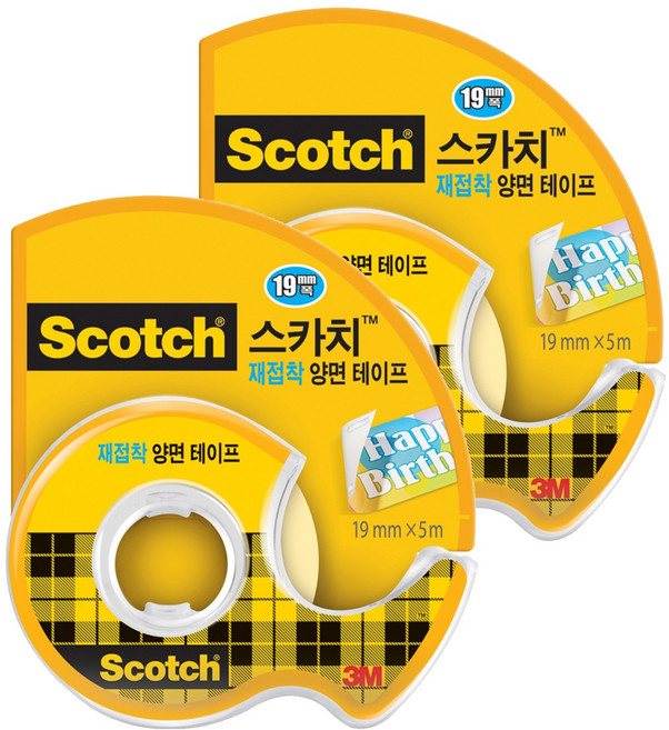스카치 재접착 양면 테이프 238 19mm x 5.08m, 2개
