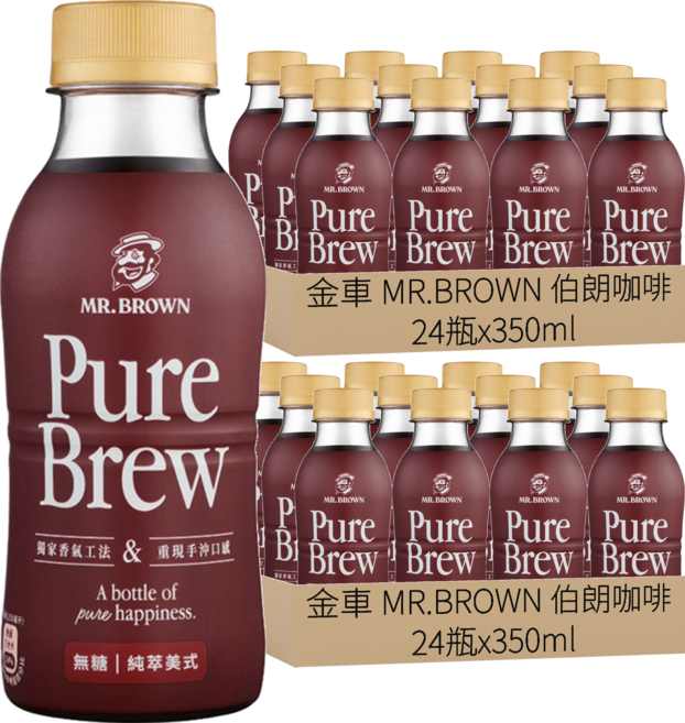 金車 MR.BROWN 伯朗咖啡 Pure Brew 純萃美式, 48瓶, 350ml