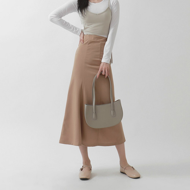 Cotton Closet 女款鬆緊帶開衩線條魚尾長裙