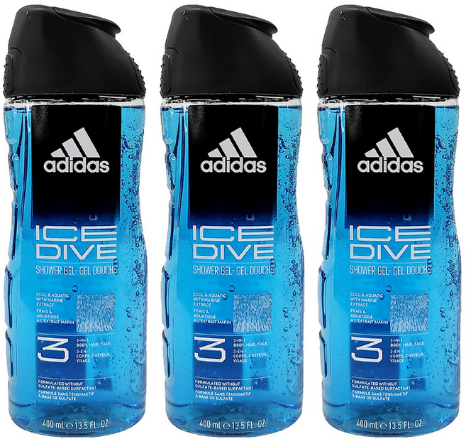 adidas 愛迪達 男性三合一潔顏洗髮沐浴露 超越沁涼, 400ml, 3瓶