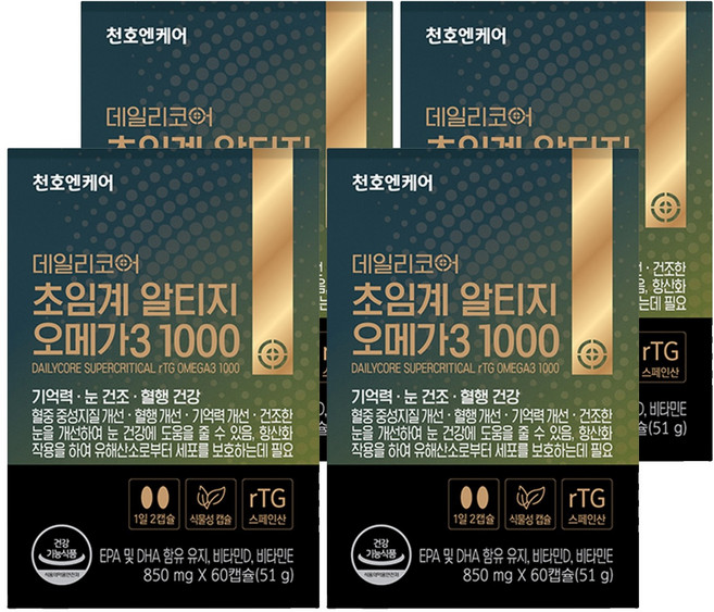 Chunho Ncare Daily Core 超臨界rTG Omega-3 1000 51g, 60錠, 4個
