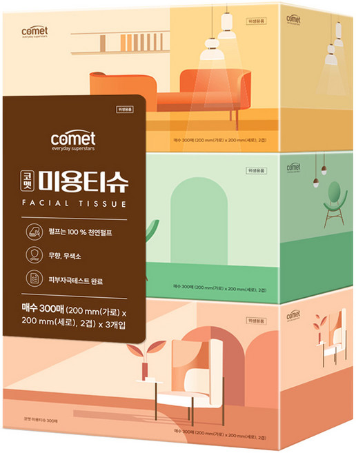comet 面紙 300張, 3盒, 1組