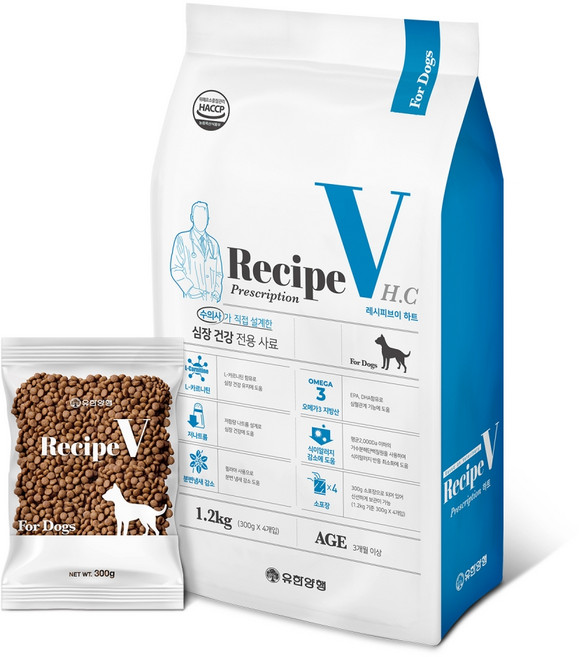 유한양행레시피브이 강아지 처방식사료, 심장, 1.2kg, 1개