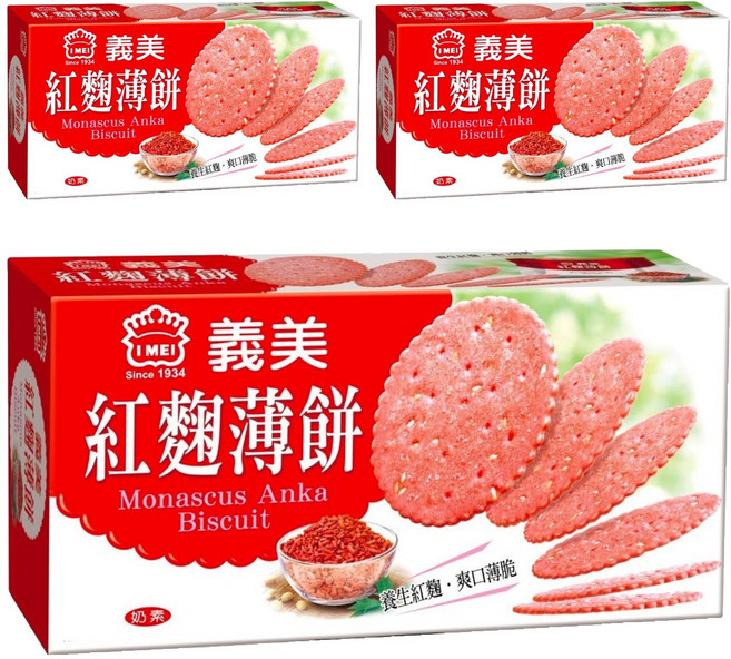 義美 紅麴養生薄餅 奶素, 120g, 3盒