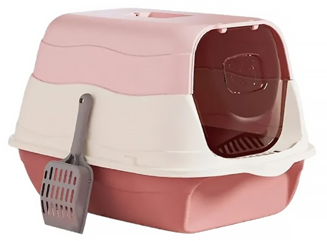 iCat 寵喵樂 兩用式全/半罩貓砂盆 B款 單門設計 防貓砂外溢 減少室內異味 防止貓砂亂噴濺 可全部拆卸清洗, 粉色, 1個