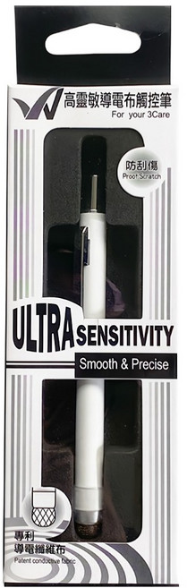 Ultra sensitivity 按壓式防刮觸控筆 專利導電纖維布 適用於平板電腦和行動電話, 時尚白, 1個